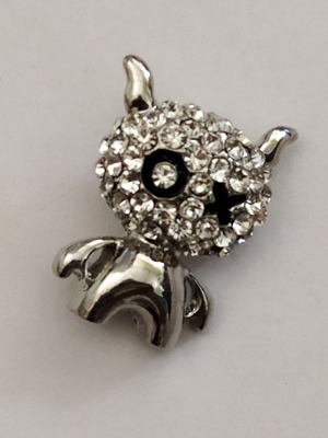 Black Cross Eyed Rabbit Brooch with Clear Swarovski Crystals new