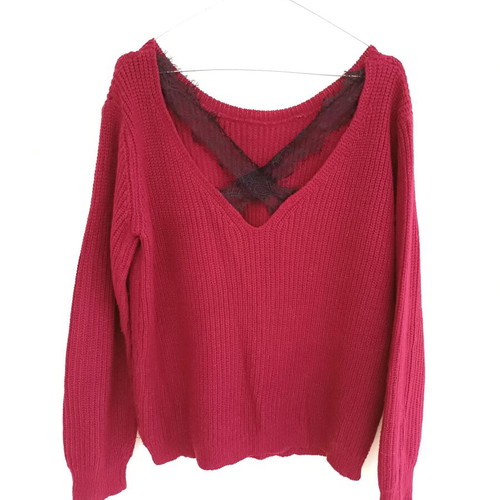 Shein sweater with black lace back, used, burgundy
