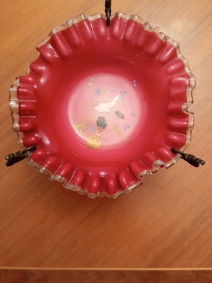 Victorian Bride's Bowl antique cased glass fruit bowl