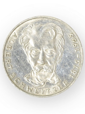 Germany silver coin 5 Mark 1975 G Albert Schweitzer used