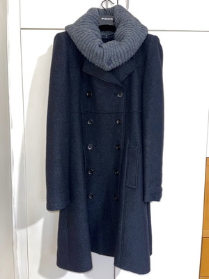DKNY Classic Black Woolen Coat S Like New With Removable Grey Collar