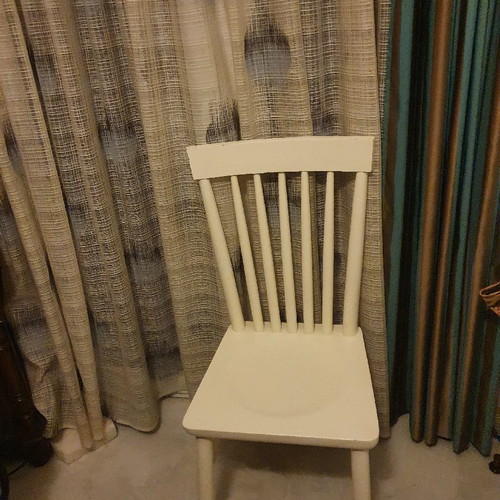Chair used, white, ornate, sturdy construction