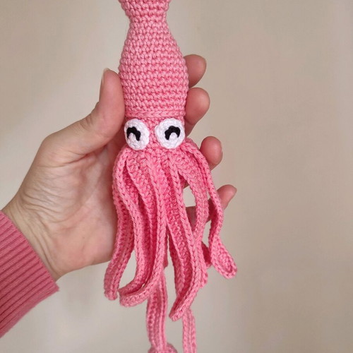 Amigurumi Knitted Doll Pink Squid New