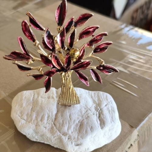 Gouri Tree on Stone like new, red rose color with golden pomegranate