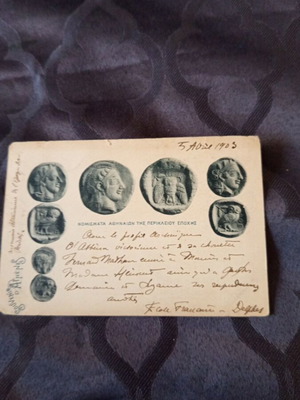 Greek postcard 1903 used with two stamps and Delphi postmark