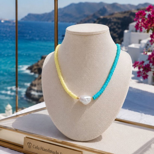 Handmade necklace with silicone beads and pearl. The biggest trend of the summer.