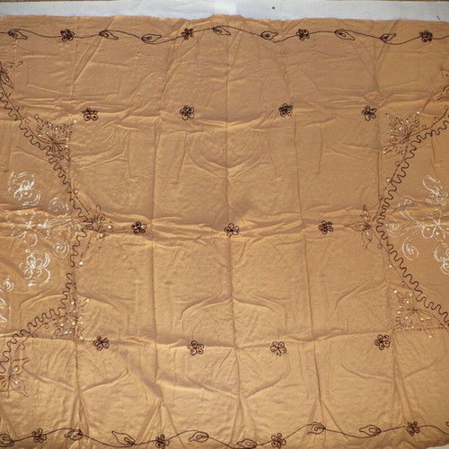 Handmade pareo with sequins silk and cotton blend beige and brown