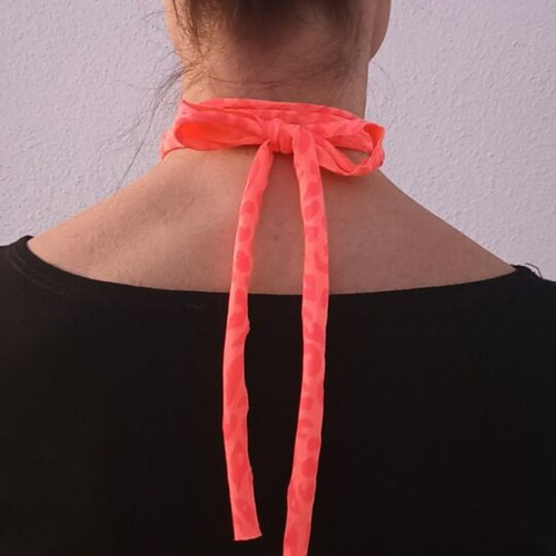 Elastic necklace and bracelet set with chain, coral-pink
