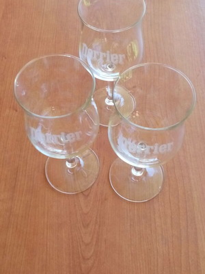 Set of three Perrier vintage collectible glasses new