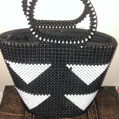 Ethnic Handbag New Black and White Beaded Summer Accessory