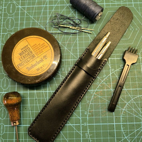 Handmade leather pen and pencil case stitched by hand