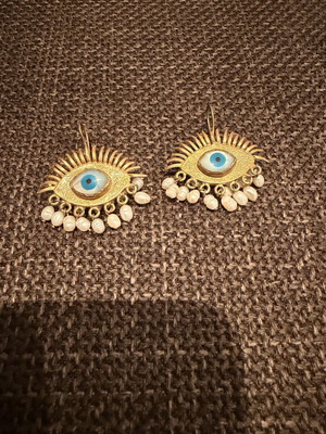 Eye Earrings with Pearls new, turquoise and gold