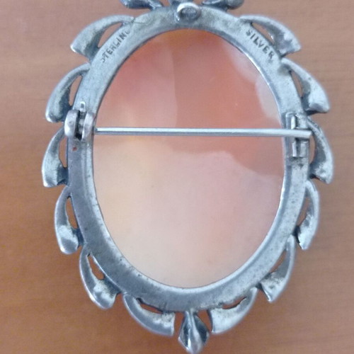 Vintage cameo Sterling Silver brooch and pendant, 5 cm