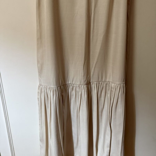 H&M long dress beige satin with V neckline and drop waist, like new