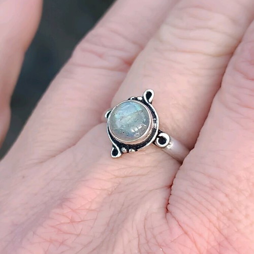 Silver plated ring with labradorite adjustable size and genuine semi-precious stone