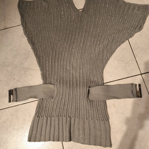 Lurex knitted long gray blouse S/M with belt like new
