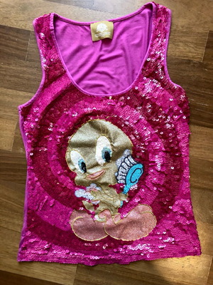 Looney Tunes sleeveless top fuchsia with sequins, size L, like new