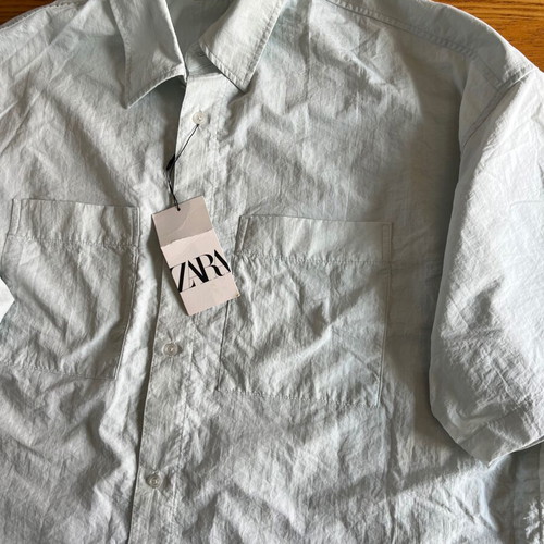 Zara Oversized Technical Fabric Shirt, pale green L