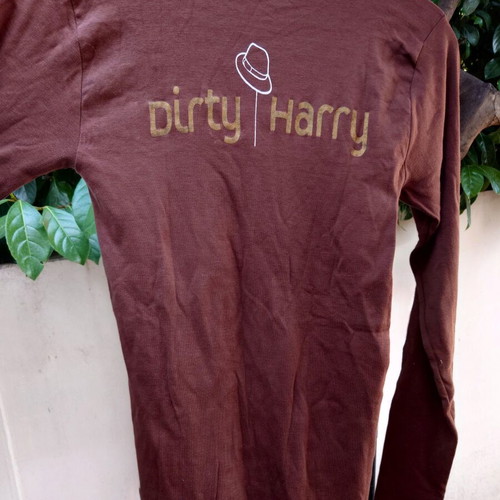 Unisex T-shirt long sleeve Dirty Harry print, brown, sizes XS-L like new
