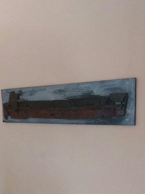 Decorative Wall Ship Made of Old Wood and Metal, New