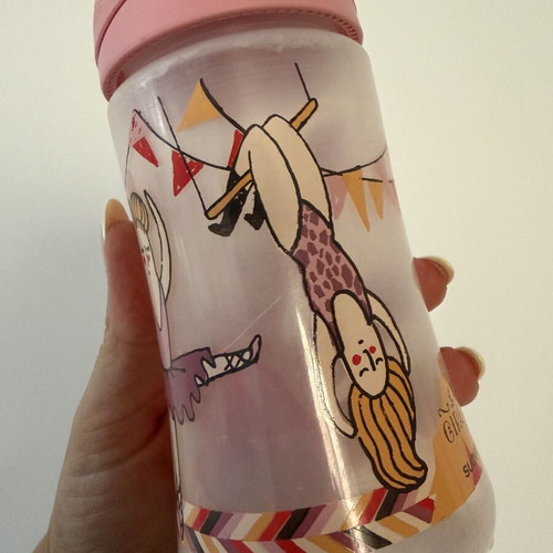 Suavinex baby bottle 270ml used, pink circus series