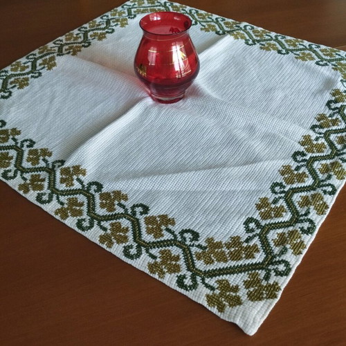 Set of 2 Handmade Embroidered Table Linens like new, traditional cross-stitch
