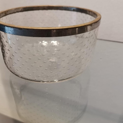 Set of two glass bowls used with silver-plated rim