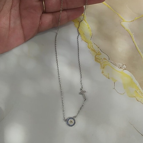 925 silver necklace with evil eye and cross pendant