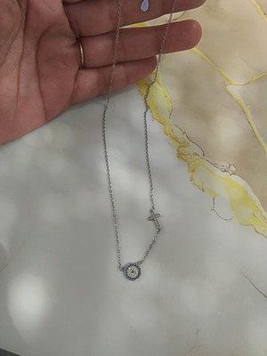 925 silver necklace with evil eye and cross pendant