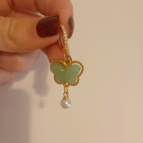 Steel butterfly earrings with precious stone long new