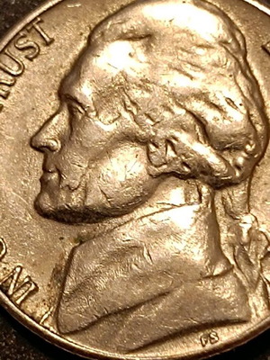 USA 5 cents 1966 used with error on face