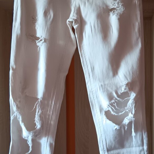 Stradivarius ripped jeans high waist fit small, white, used