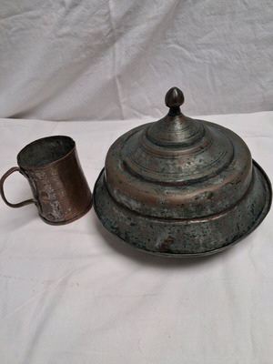 Antique copper set cup and plate with lid used 18th-19th century