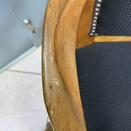 Classic wooden swivel office armchair with black fabric