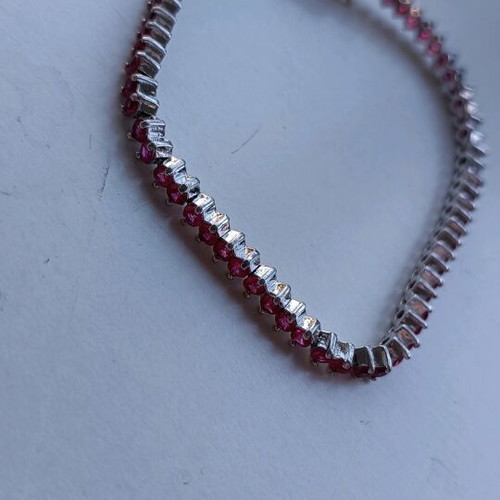 Women's bracelet used, handmade silver with red stones