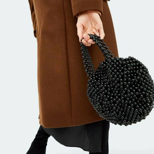 Zara black round beaded hand bag new