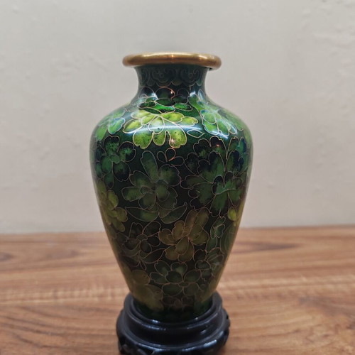 Cloisonné enamel vase set 16 cm like new, green shades