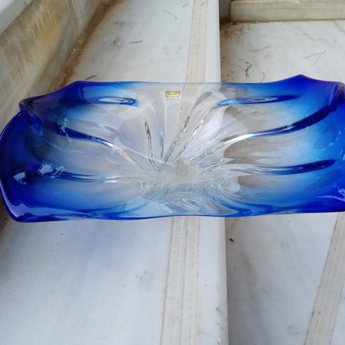 Egermann Bohemia crystal serving platter, cobalt blue