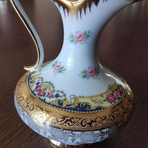 Imperia Limoges porcelain jug hand-painted, like new, 22 ct gold