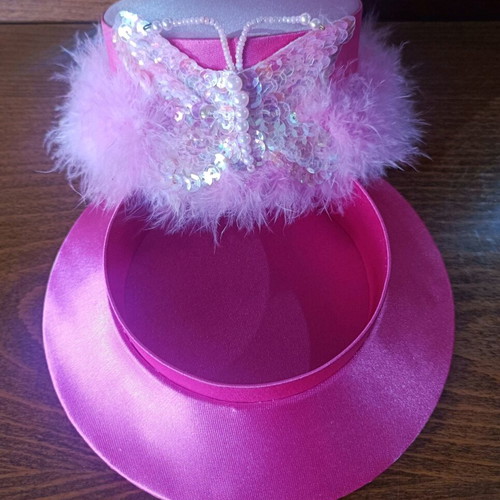 Vintage 00s pink satin jewelry box with feathers and butterfly