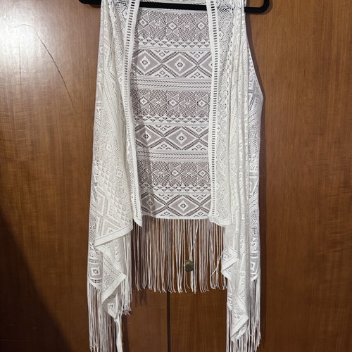 Boho Fringe Cover-Up vest like new, white, one size