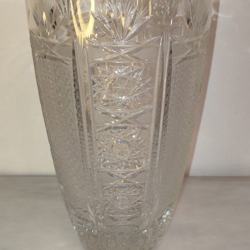 Bohemia Crystal Vase carved, handmade, like new