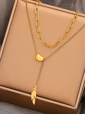 Feather necklace in gold color new stainless steel