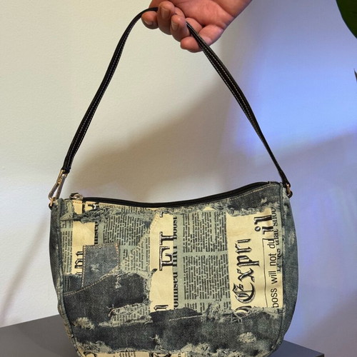 Silvano Biagini Y2K Vintage Shoulder Bag like new with Newspaper Print