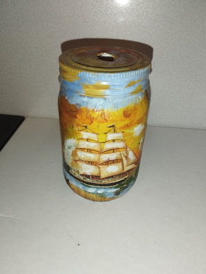 Hand-painted vase candle holder like new, summer theme