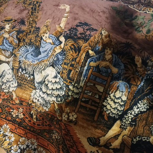 Vintage wall rug with Spanish dance theme, like new, 1960s