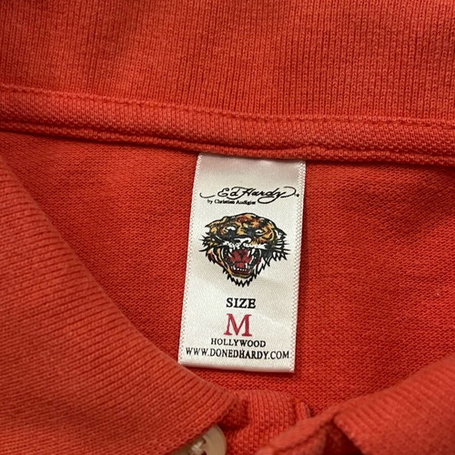 Ed Hardy men's orange polo shirt used with skull backprint
