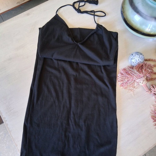 Dilek Hanif black dress size 38 new, rib with adjustable cord