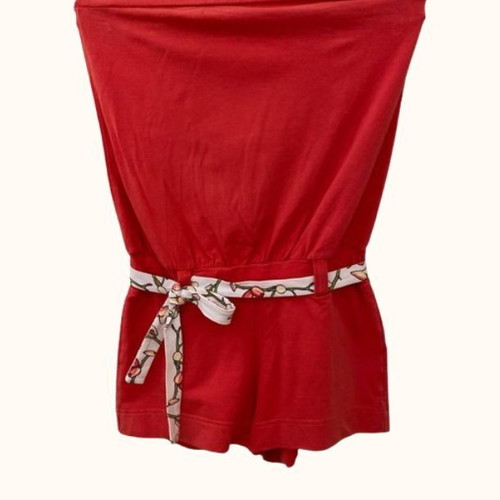 Red Strapless Pelican Playsuit with Floral Belt, Size S, Like New
