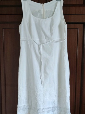 Βαμβακερό φόρεμα χωρίς μανίκια με φόδρα και κέντημα, σαν καινούργιο, λευκό, μέγεθος L